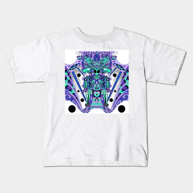 mictlan alien ecopop in transfer spaceship pattern art Kids T-Shirt by jorge_lebeau